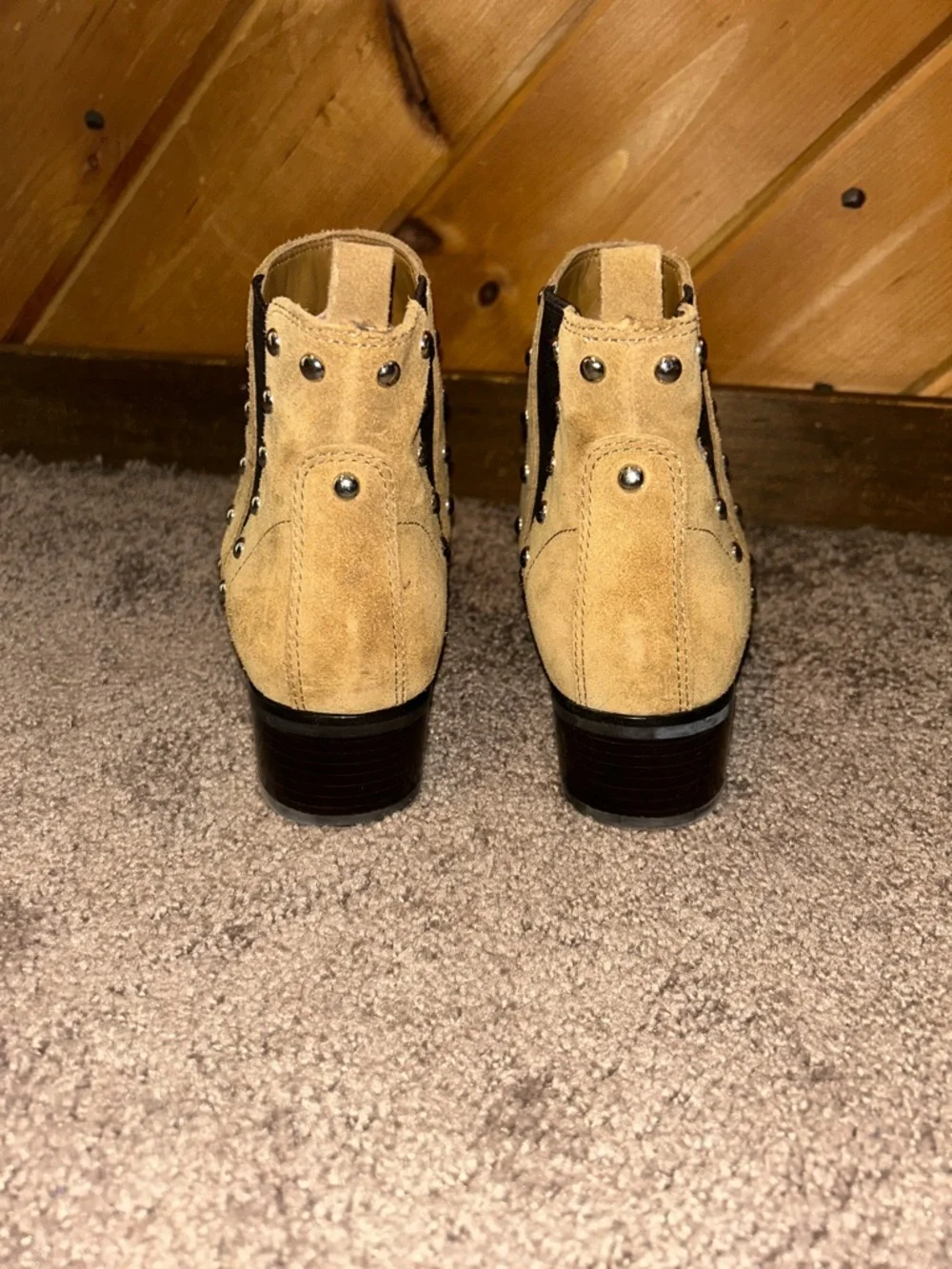 Marc Fisher Yentia Tan suede studded Chelsea ankle boots